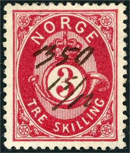 18. 3 skilling Posthorn, anert med håndskrevet nummer "350" (Øksfjord, FI).