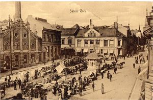 Postkort. Skien. Motiv fra Skiens torv