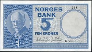 5 kroner 1963, serie K.7883522. 0
