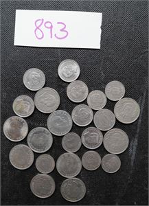 DANMARK-MYNTER 7x 10kr, 10x 5kr og 6x 1kr fra og med 1968. Pålydende DKK 125