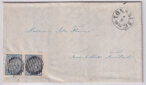 NK 1, Par NK 1 med 11-rist stempel på brev st. Tønsberg 4-8-1855, sendt til Fredrikstad