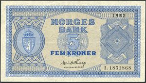 5 kroner 1952, serie I.1851868. 1