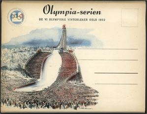 Olympia-serien, de VI Olympiske Vinterleker Oslo 1952. Komplett hefte med 5 postkort. K-1