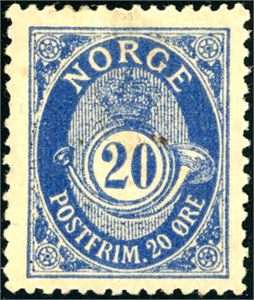58 A. 20 øre fintagget Centraltrykkeriet. Meget letthengslet merke. Signert FCM.(3.200,-)