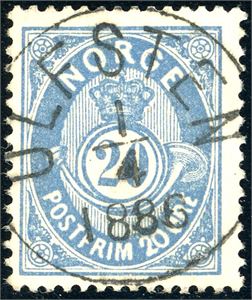 46 b. 20 øre 21 mm, pent fullstemplet "Ulfsten 1.4.1886".