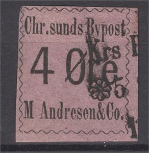 Kristiansund Bypost I nr 2 (S&A)/   2a (Pihl)  Frimerket er stemplet med Kristiansunds bypost stempel nr. 1 5.9.1878  Merket er ex. Carl Pihl  Det er registrert færre enn 5 stemplede eksamplarer av dette merket   Attest NF