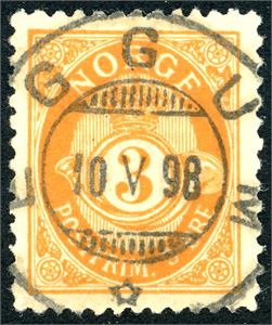 66. 3 øre grovtagget Knudsen, rettvendt fullstemplet "Eggum 10.5.98".