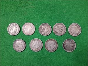 UNGERN FR. JOSEF I parti nio st 1 kr  i silver, 5 gr/st. (0.835 silver)