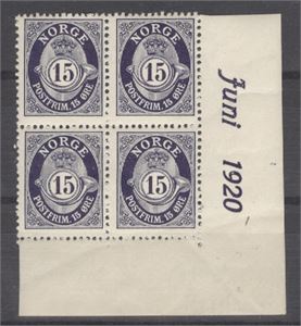 NK 121 ** hjørne 4-blokk med marg Juni 1920 (1360.-)