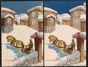 AUKRUST. Mann og hest på tunet. 2 kort m/ulik bakside (se scan). (Mittet N 2736). Kv. 1-2