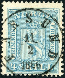 8. 4 skill, rettvendt fullstemplet "Farsund 11.2.1866".