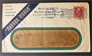 USA Vinduskonvolutt stemplet 1912 med 1905 2c utagget. Skjevt kuttet med del av merke nr 2 nede