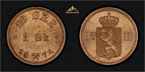 10 øre/ 3 skilling 1874