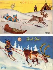 Postkort Odd Harrong, Julekort med samemotiv