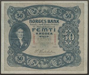50 Kroner 1927 A.9043807 Kv 1, minimale rifter i midtbrett