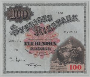100 kronor 1960 M.209142. Kv.01