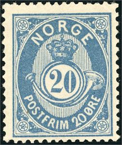 46 a. 20 øre 21 mm med klart trykk. Attest FCM. (5.500,-).