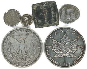 22 coins/"coins". Some are fake.