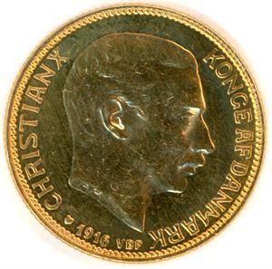 Danmark. 20 kroner 1916 i gull. (8.96/0.9). Fra Gulltransporten. 01