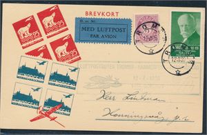 LUFTPOST, Luftpostruten "Tromsø-Hammerfest-Honnongsvåg 1ste Nordtur" sent fra Tromsø "12 VII 36" til Honnongsvåg. Pent