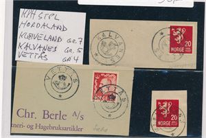 HORDALAND 3 kph-stempler på klipp "KLEIVELAND" (Grad 7), "KALVANES" (Grad 5) og "VETTÅS" (Grad 4)