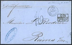 Two letters (one complete), sent from St. Thomas to France in 1865 and 1868. Both with British and French postagenumber on front and sent via London and Calais.