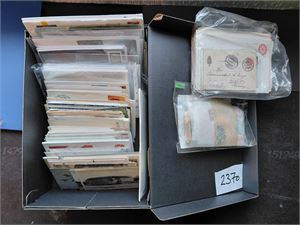BREV/FDC ++ Restelot i skoeske med masse nordiske FDC, noen brev og dublettposer, Norge årssett 1986, noen  postkort etc. Vekt 2,7 kilo
