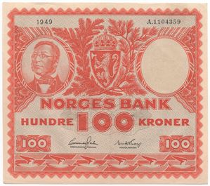 100 kroner 1949 A.1104359 Kv.1+