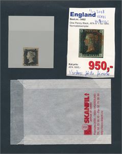 GB o SG 1, penny black. Kjøpt på tilbud fra Skanfil for 950 kroner. Mikroskopisk marg nede