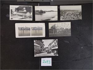 GRIMSTAD 4 småformat, 1 stort og 1 dobbeltfoto. Kortet fra Grimstad Gartneri er ubrukt