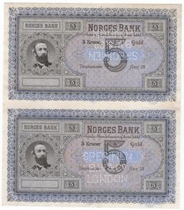 5 kroner 1876-77 Oscar II Specimen. Kv.0/01