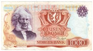 1000 kroner 1980 Z. Erstatningsseddel. Kv.1