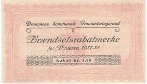 Drammens Kommunale Provianteringsraad, Brændselsrabatmerke for vinteren 1917/1918. Kv.0/01