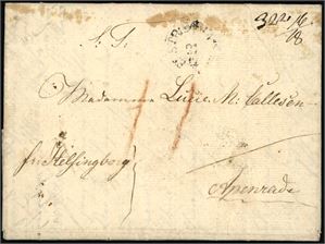 To brev til Danmark, fra hhv. Bergen i 1836 og Grendestad (nær Moss) i 1838, og sendt Apenrade og Kjøbenhavn. Begge er transittstemplet "Strømstad".