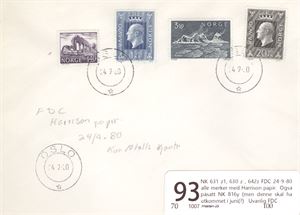 NK 631 z1, 630 z , 642z FDC 24-9-80  alle merker med Harrison papir.  Også påsatt NK 816y (men denne skal ha utkommet i juni(?)   Uvanlig FDC