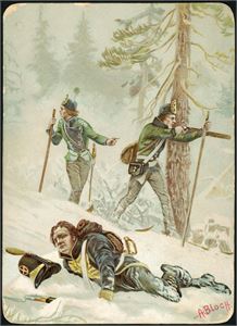 A. Block. Militære på ski. Overrekkelseskort. K-2
