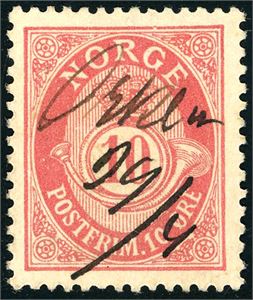 57. 10 øre fintagget Centraltrykkeriet, med håndskrevetdampskipsanering "Orkla 29/4".