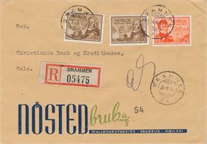 Reklame, DRAMMEN, NØSTED BRUK Rek brev med postjubileum NK 361 (2) og 362.