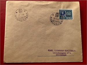 55-øren norwex 1955 som singel på brev til Sverige i 1955