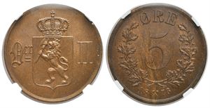 5 øre 1876 Oscar II. Kv.0