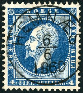 4. 4 skilling Oscar, rettvendt stemplet "Hemnæs 6.6.1860" (NO, 7 pkt).