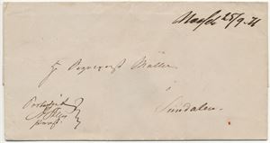 Håndskrevet Næsset 25/9 71 (MR) på portofritt brevomslag til Sundalen.