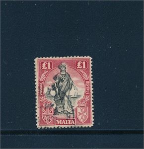 MALTA o SG 139/Mi 96b £1 med liggende vannmerke. Pent merke (£ 375)