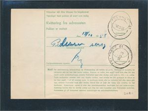 FELTPOST 61 (Øvelse Lista 1955) 2 ankomst/utleveringsstempler bak på følgebrev "14-10-55"