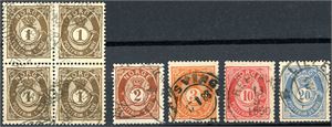 49/55. Samling 20 mm på ark. Montert etter plater og typer. Inkludert noen få enheter.