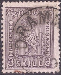 NK 13 A Drammen, st. på 3 skill 3 våpen rødfiolett med klart trykk (2.300.-)