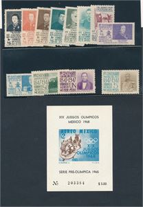 MEXICO xx Mi 912-40, 1947 komplett serie + Mi Bl 4 og 7-10 OL Mexico (€ 37)