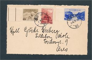 FDC Nk 217-19, turistmerker på kort påskrevet "Hilsen fra far" (Hk 1300)