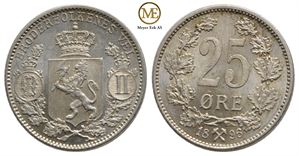 25 øre 1896 Oscar II. Kv.0