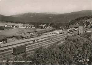 Postkort jernbane DOMBÅS stasjon (OP) A6 s/h (Oppi 3-301), ubrukt